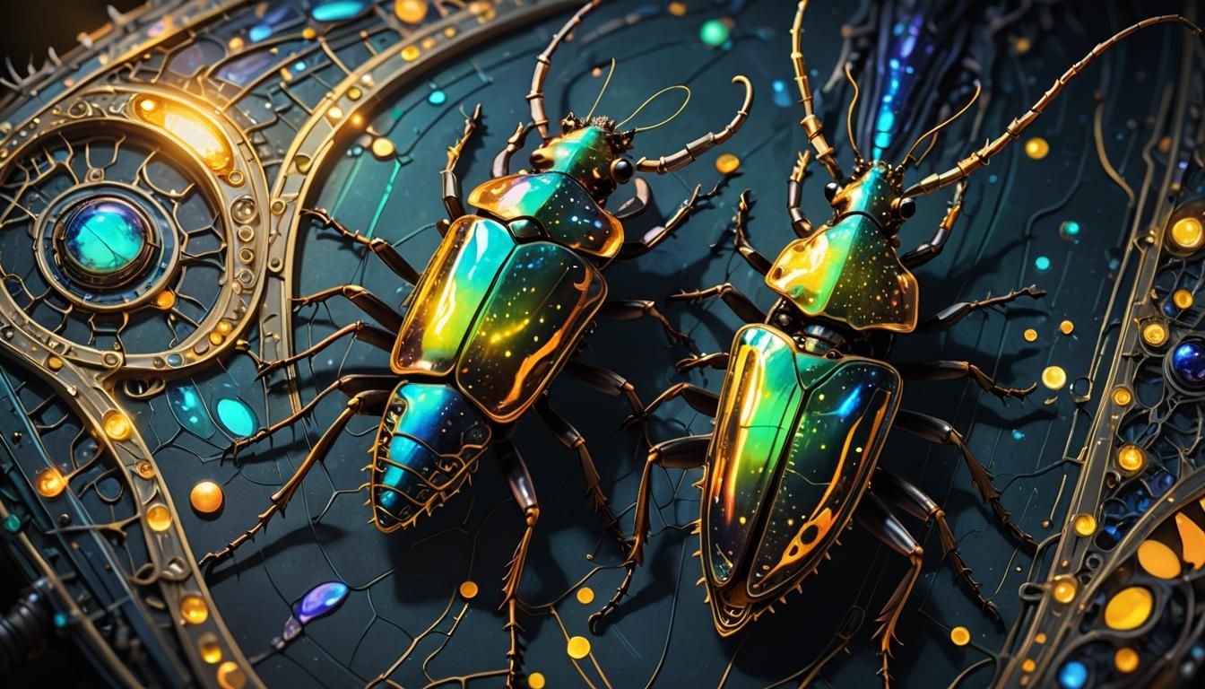 Iridescent Beetle Examines Ethereal Map in Bio-Mechanical Ar...