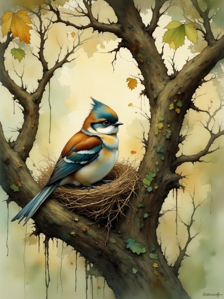 Whimsical Bird's Nest in Ancient Tree