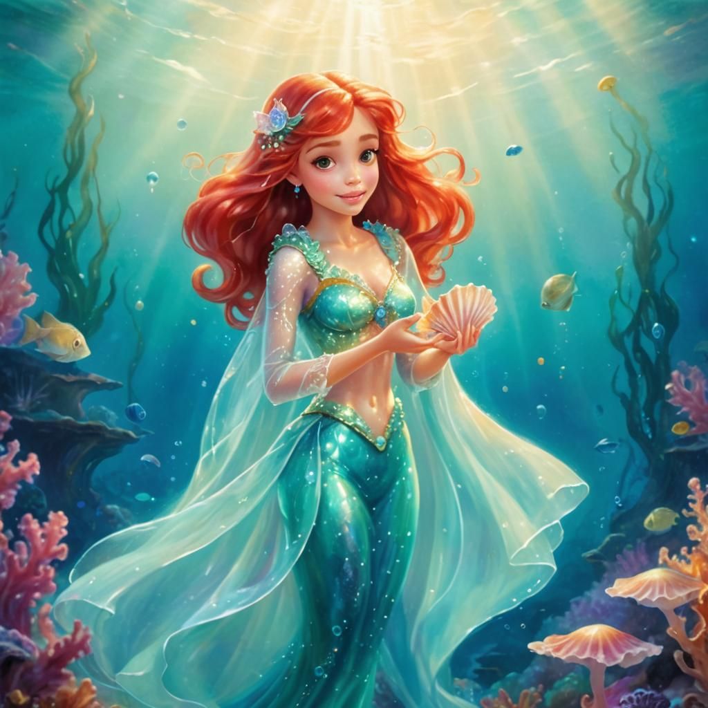 Ariel Undersea Fantasy Art in Kinkade Style