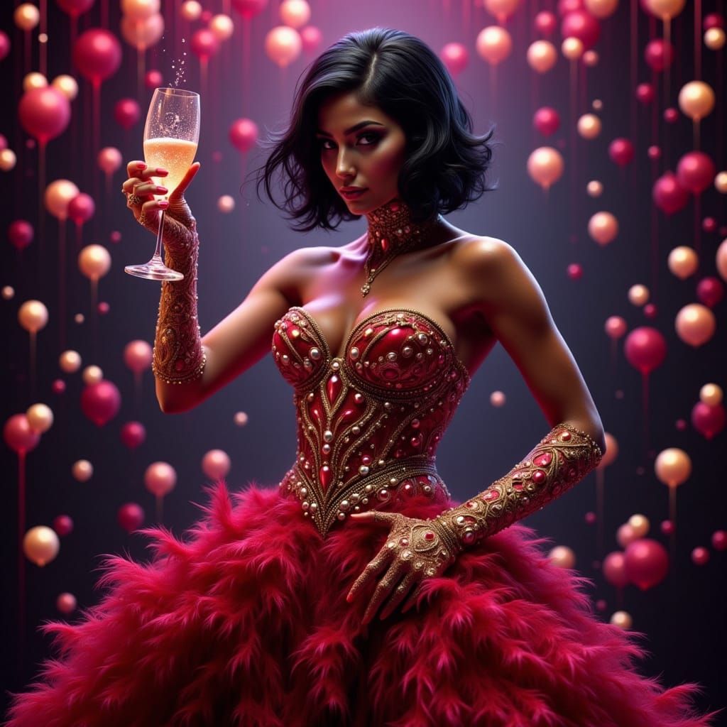 Dark Skinned Showgirl Spy in Cyberpunk Elegance