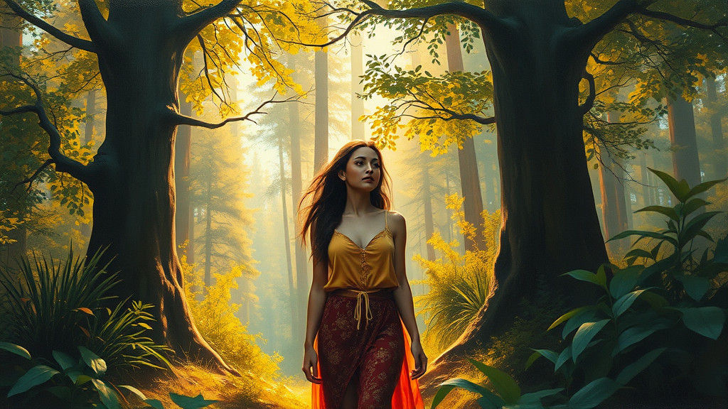 Woman in Forest: An Oil Painting in Gurney Style