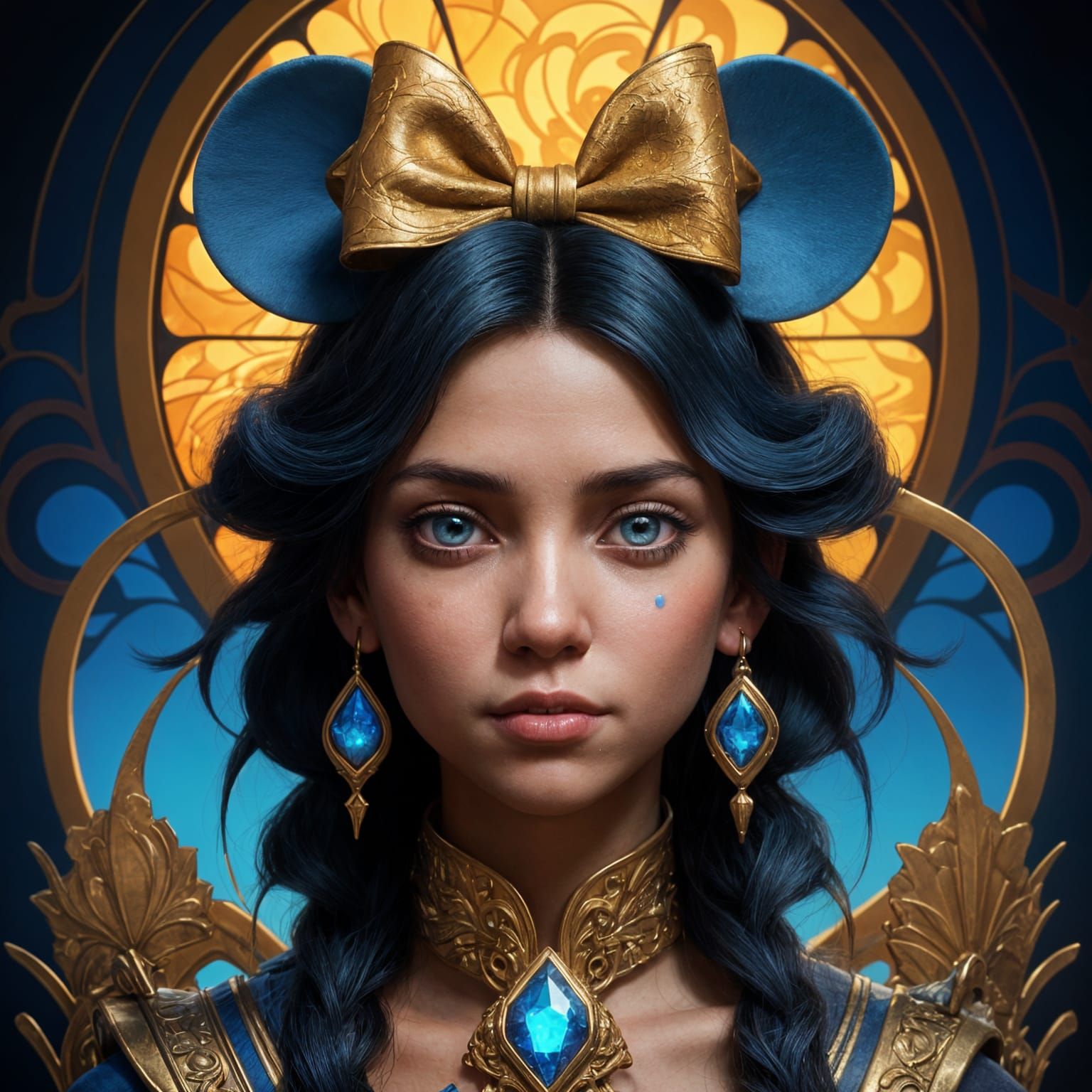 Surreal Portrait of Minny Mouse in Vibrant Triadic Colors