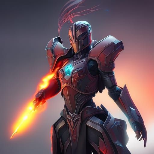 Flamethrower Robot Portrait in Volumetric Lighting