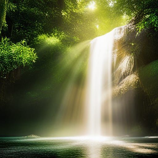 Magical Jungle Waterfall with Sun Rays