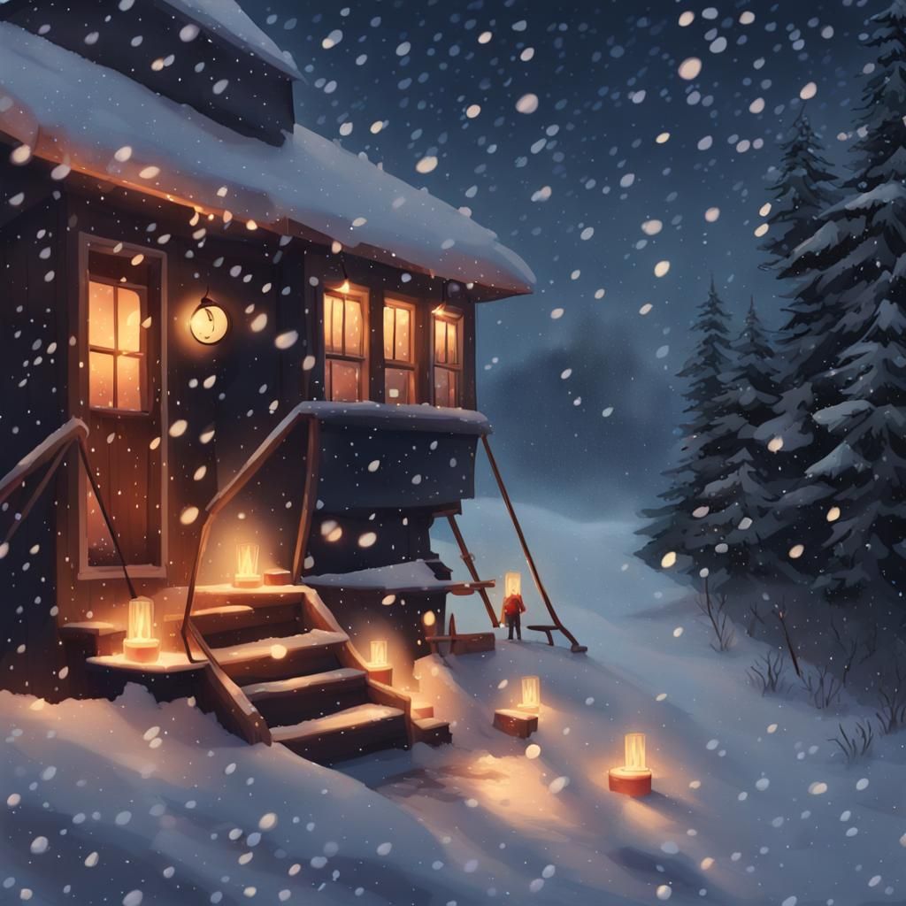 Cozy Winter Scene with Candles and Snowflakes