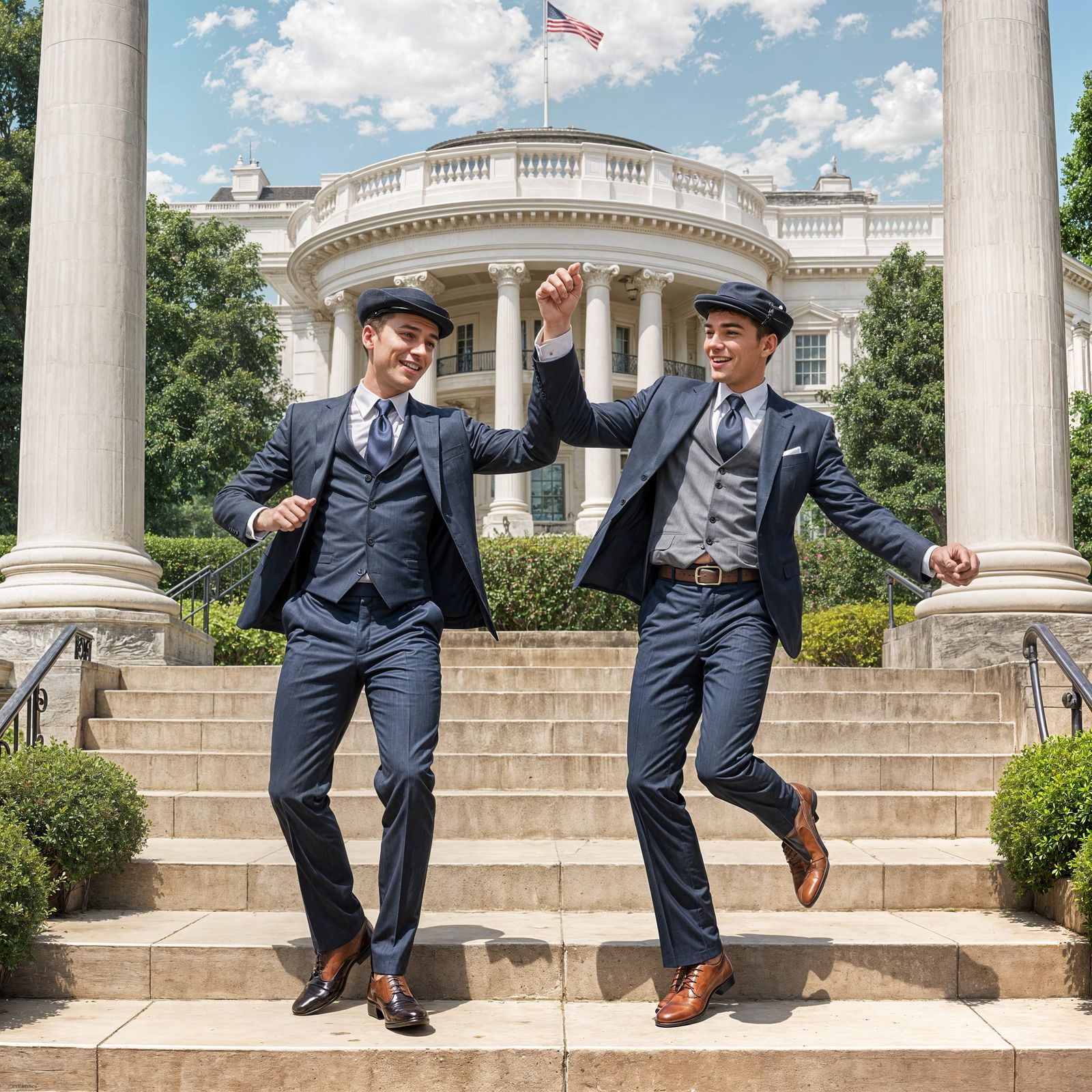 Two Handsome Men Dancing the Charleston on Whitehouse Steps