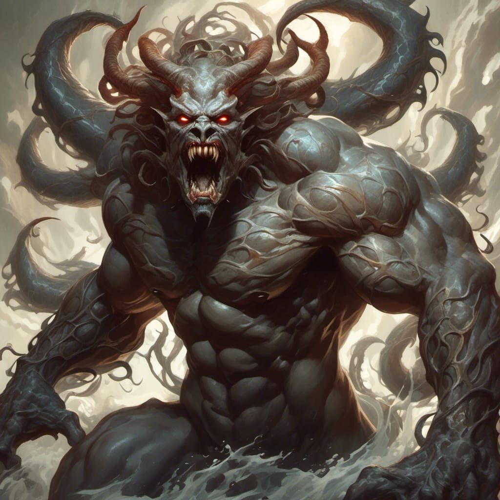Muscular Demon with Tentacles: Dark Fantasy Concept Art