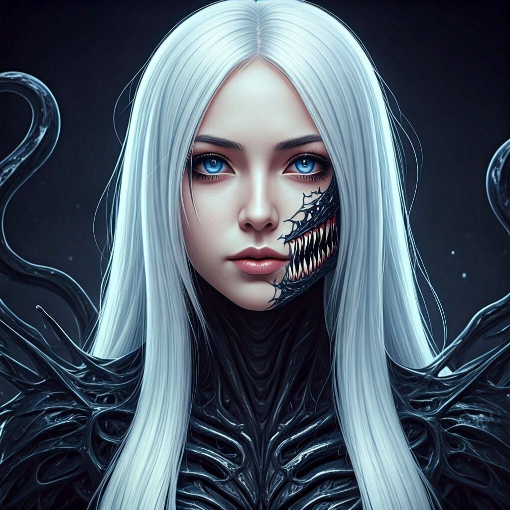 Gothic Ice Queen with Icy Symbiote in Photorealistic Portrai...