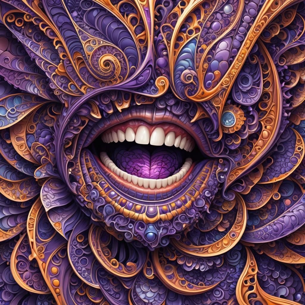 Intricate Purple Fractal in Zentangle Style