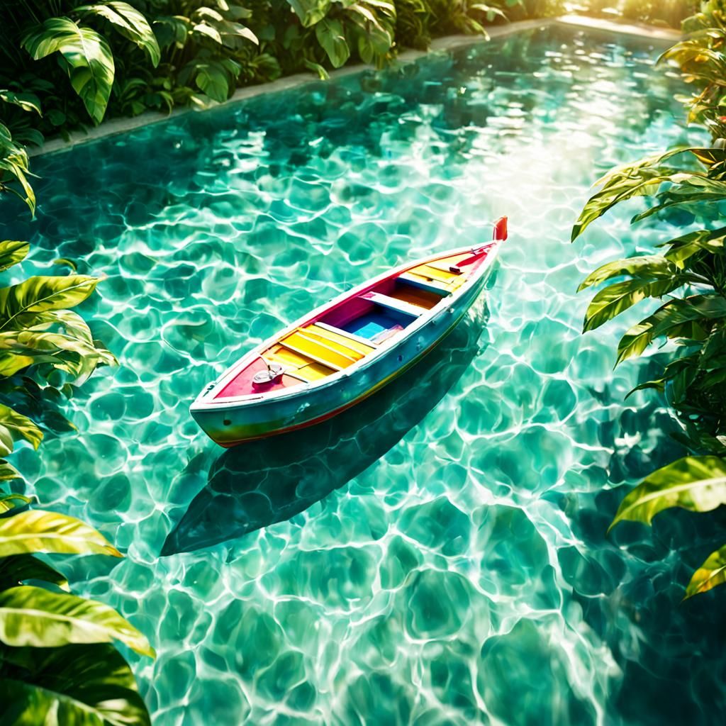 Gigantic Toy Boat on Pool in Summer
