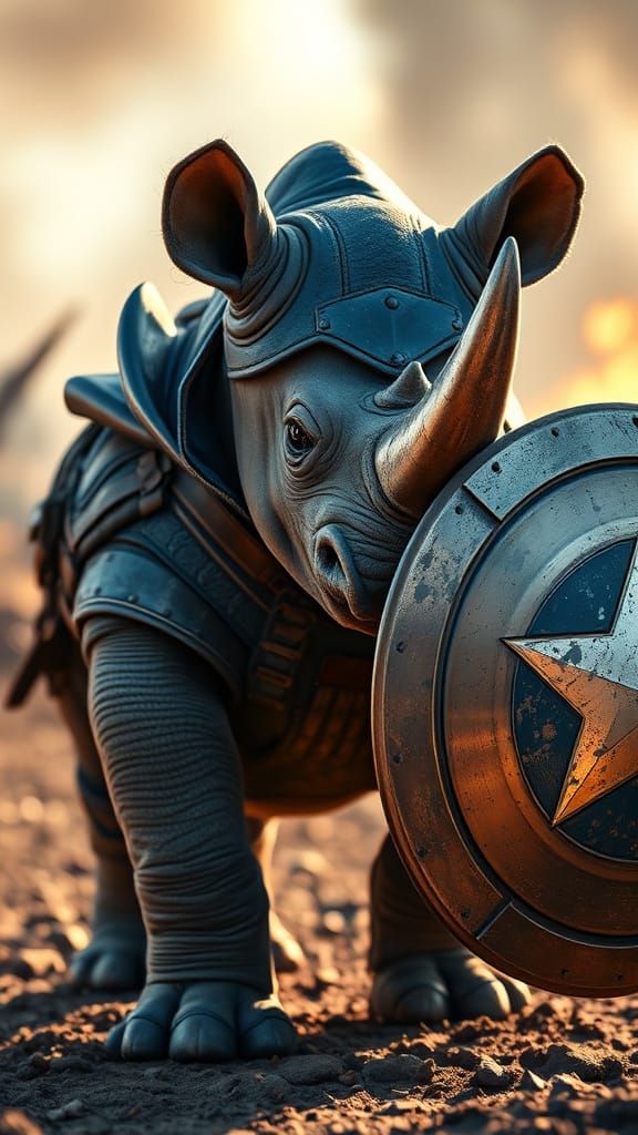 Baby Rhino as Captain America in Battlefield Scene