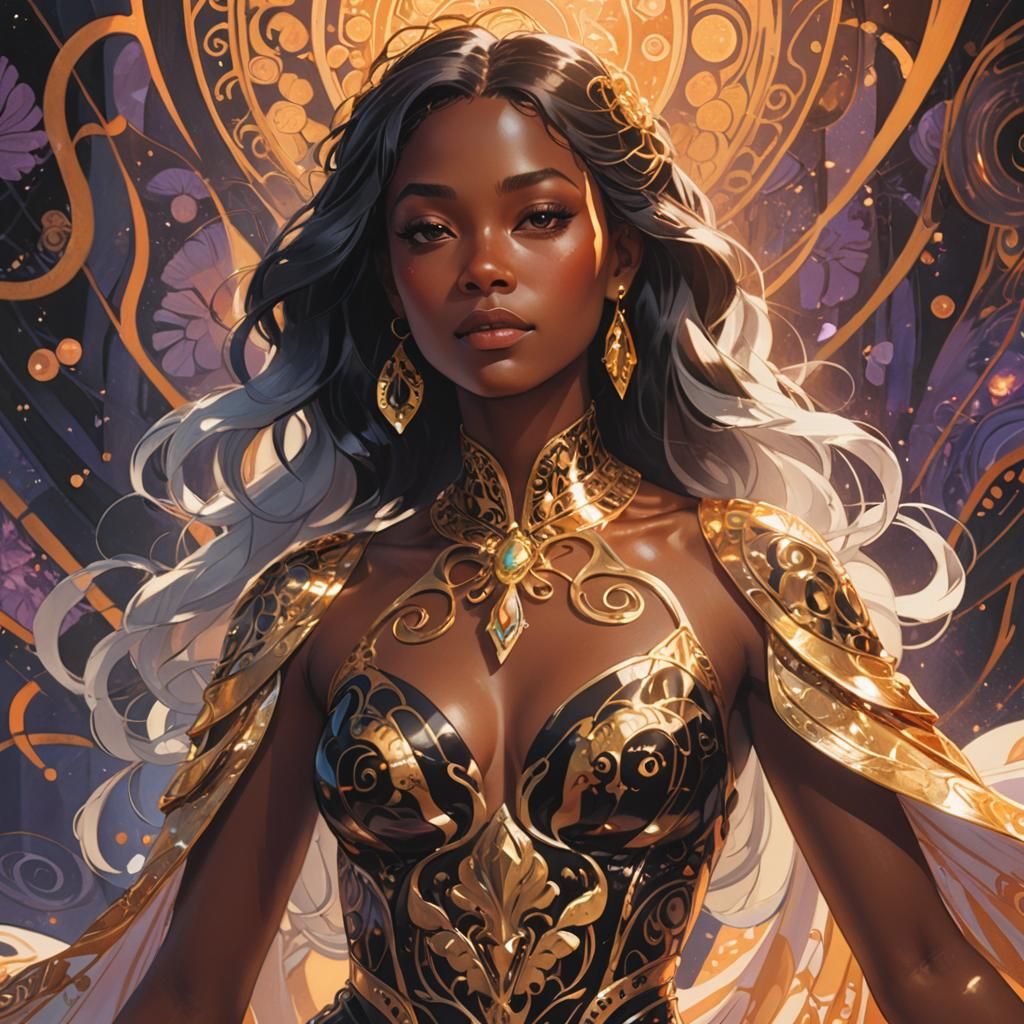 Black Woman Portrait in Fantasy Art Style