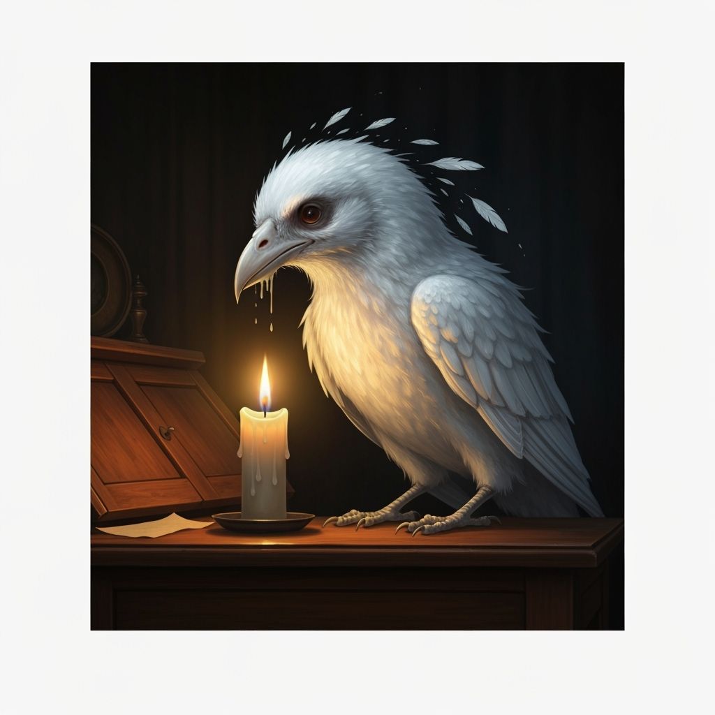 Mystical White Monster Bird by Candlelight