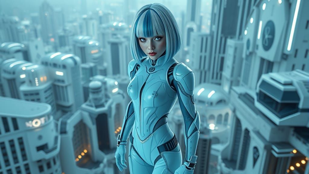 Cyberpunk Goddess in Futuristic Metropolis