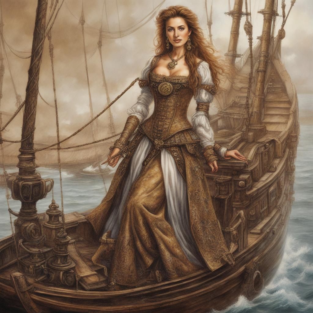 Steampunk Persian Princess on Caravel in Fantasy Art Style