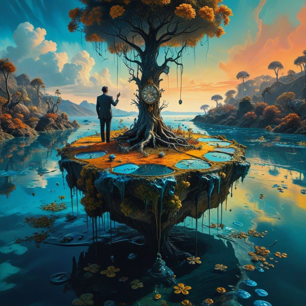Surreal Floating Island with Glowing Life Oil Painting