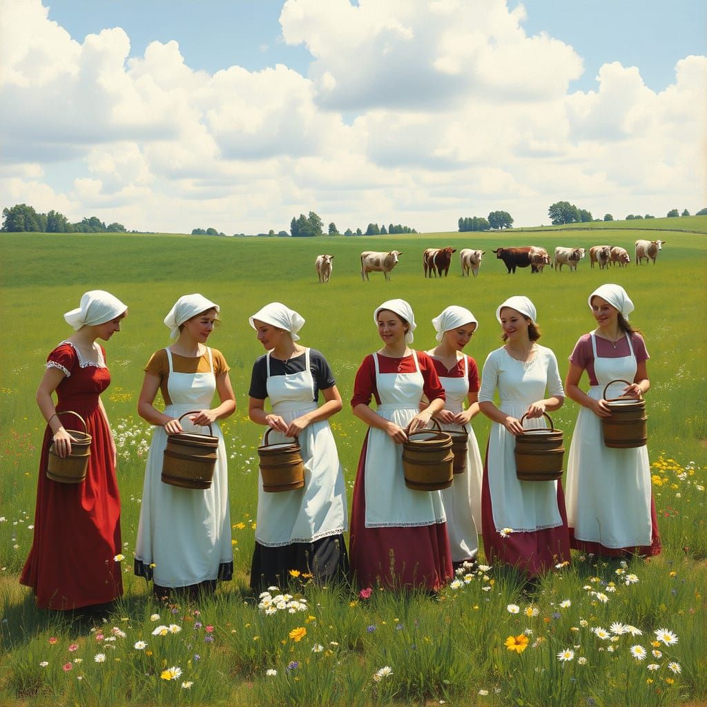 Rural Milkmaids in a Serene French Impressionist Landscape