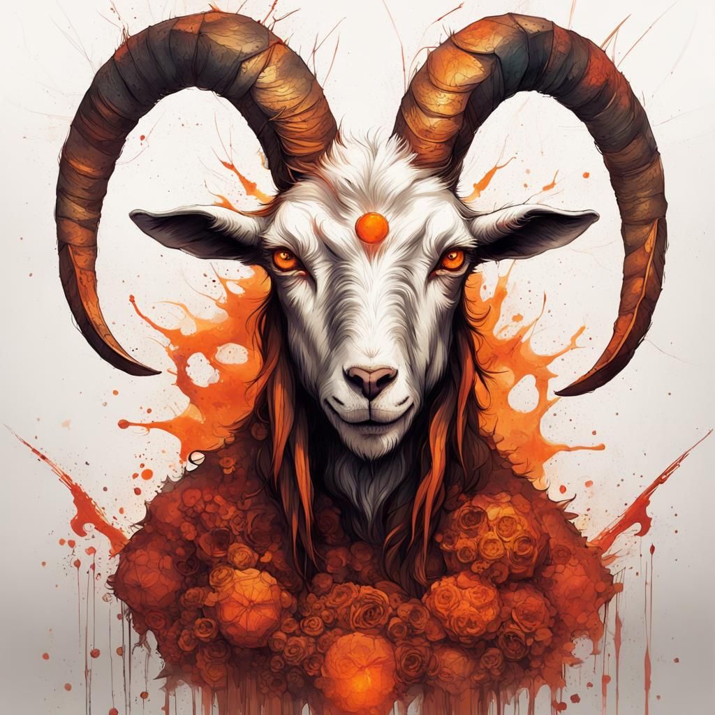 Sinister Goat on Skull Bed in Fantasycore Style