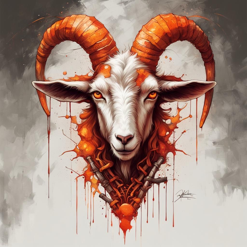 Sinister Goat on Skull Bed: Fantasycore Illustration