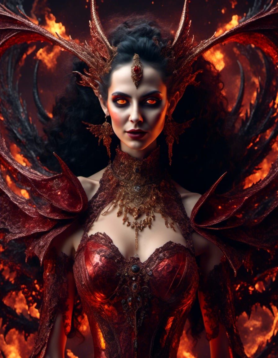 Photorealistic Vampire Woman with Fiery Eyes