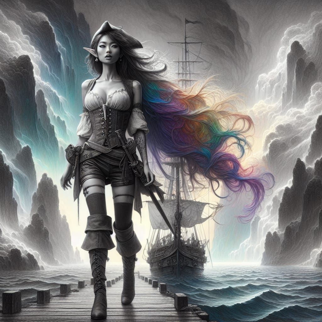 Ethereal Fantasy Pirate Arrives in Tropical Harbor