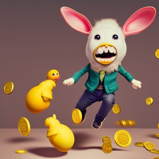 Joyful Anthropomorphic Figure in Surrealist Style