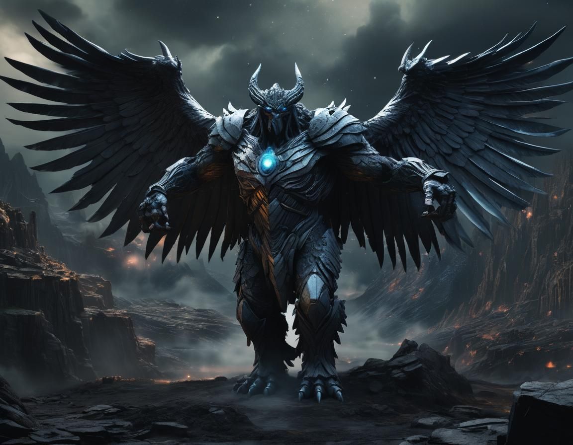 Epic Cosmic Winged Golem Digital Painting