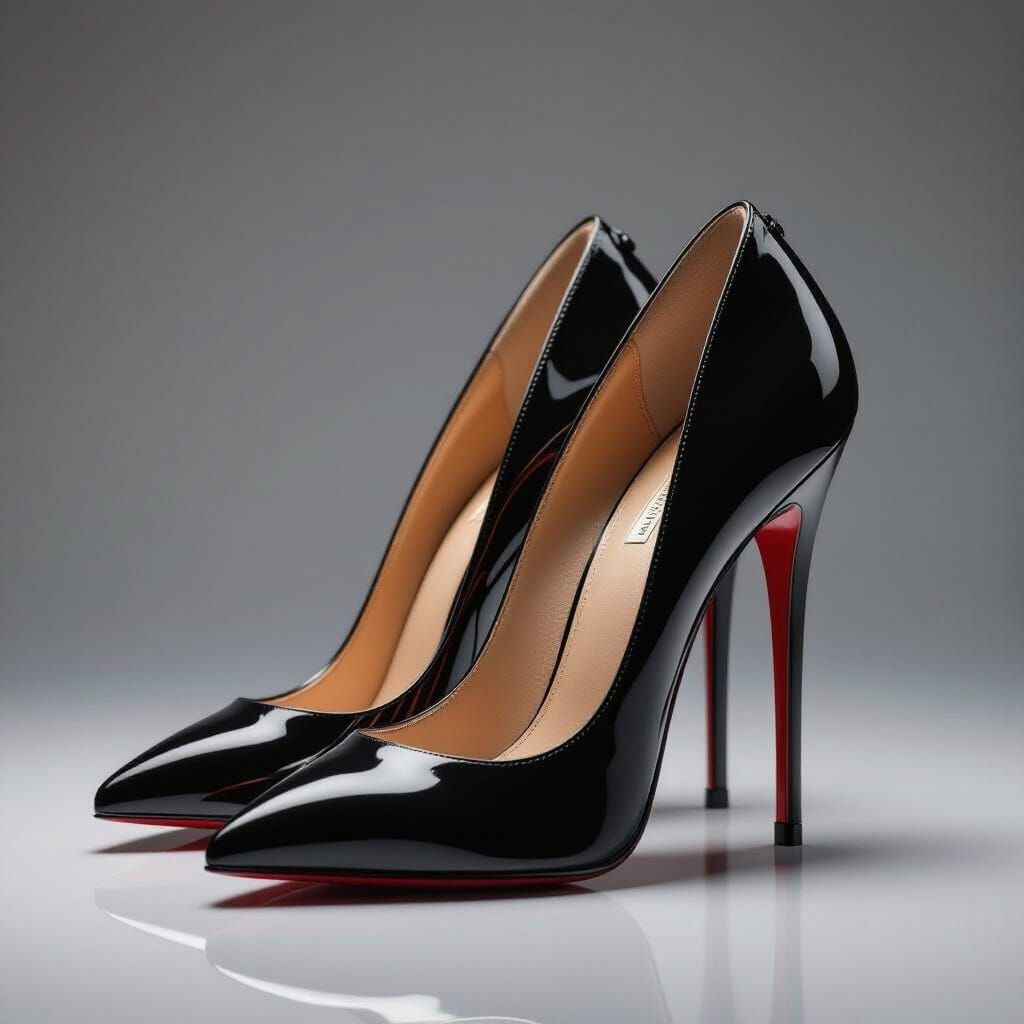Photorealistic Black Heels with Red Soles