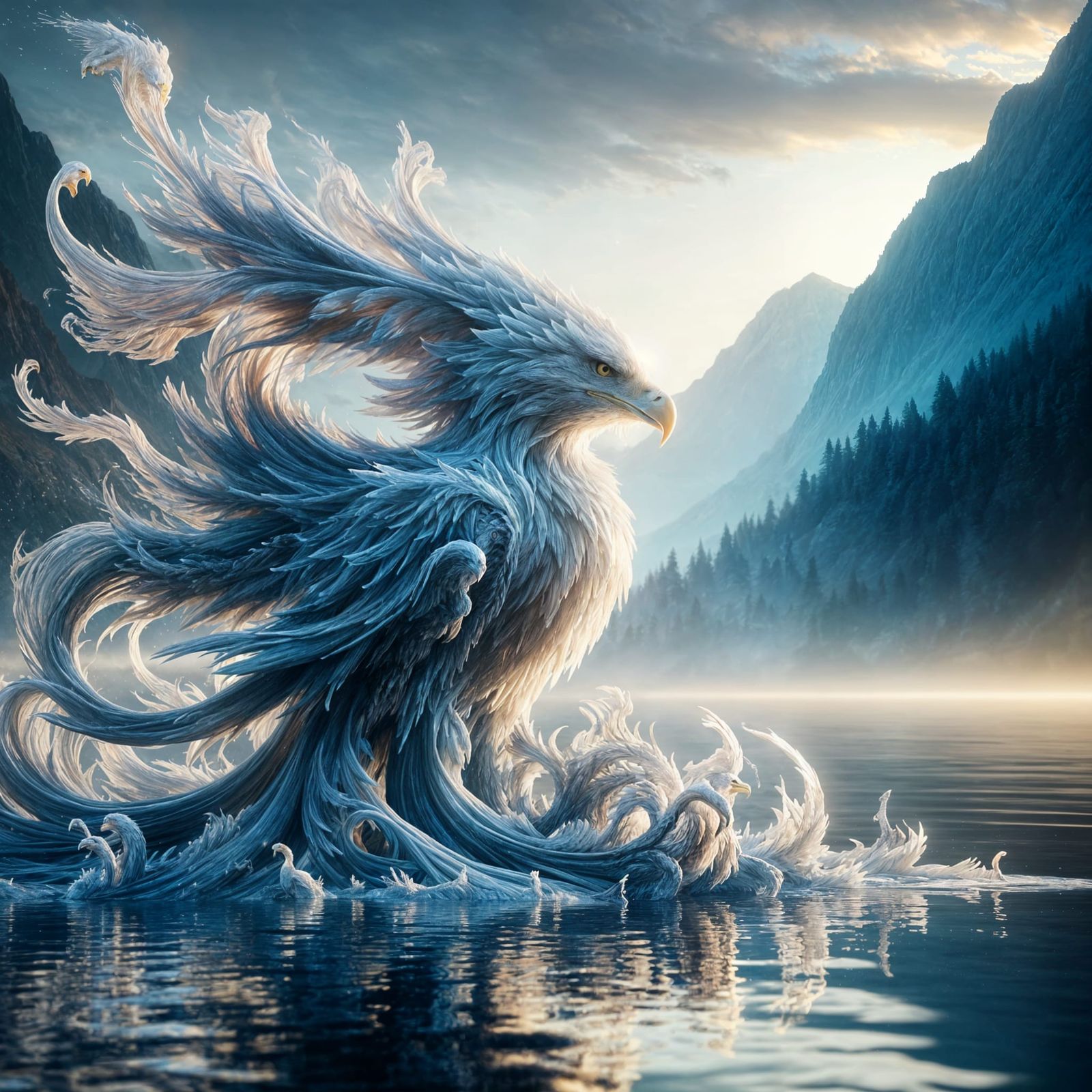 Eagle Rising from Lake in Whimsical Water-Inspired Art