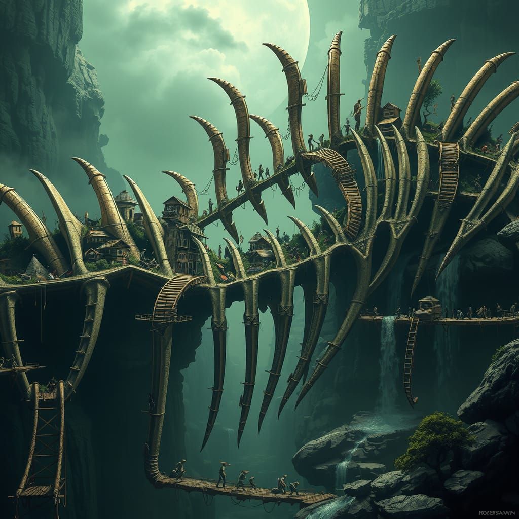Dark Fantasy City in Plesiosaur Ribcage