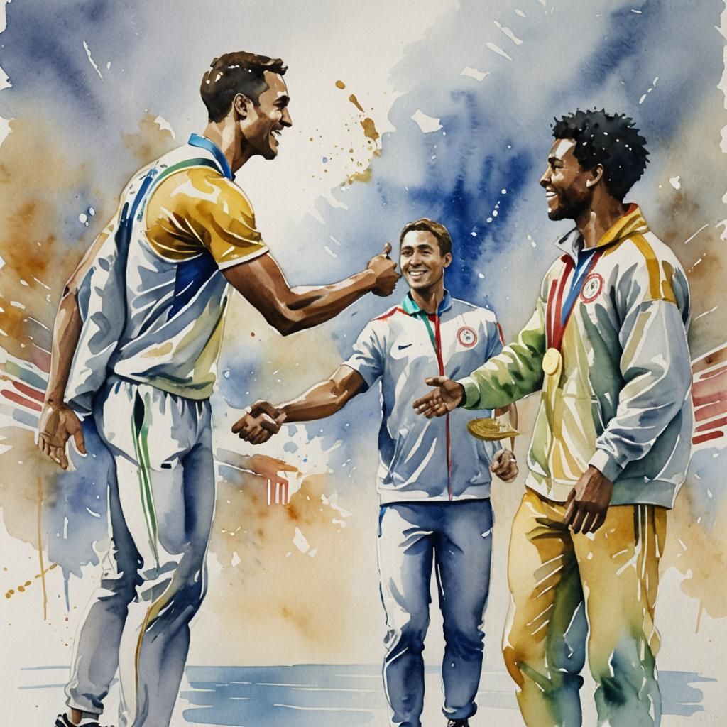 Olympic Athletes Handshake in Watercolor Style