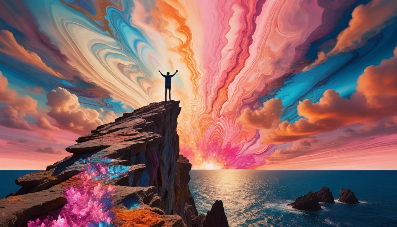 Surreal Sunset Cliffside Vista in Digital Art