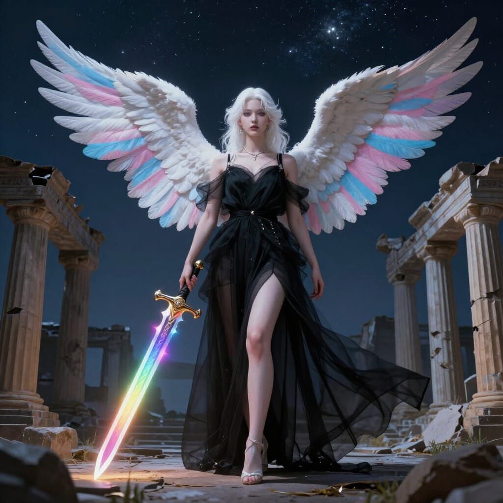 Angel with Transgender Wings in Ruined Temple