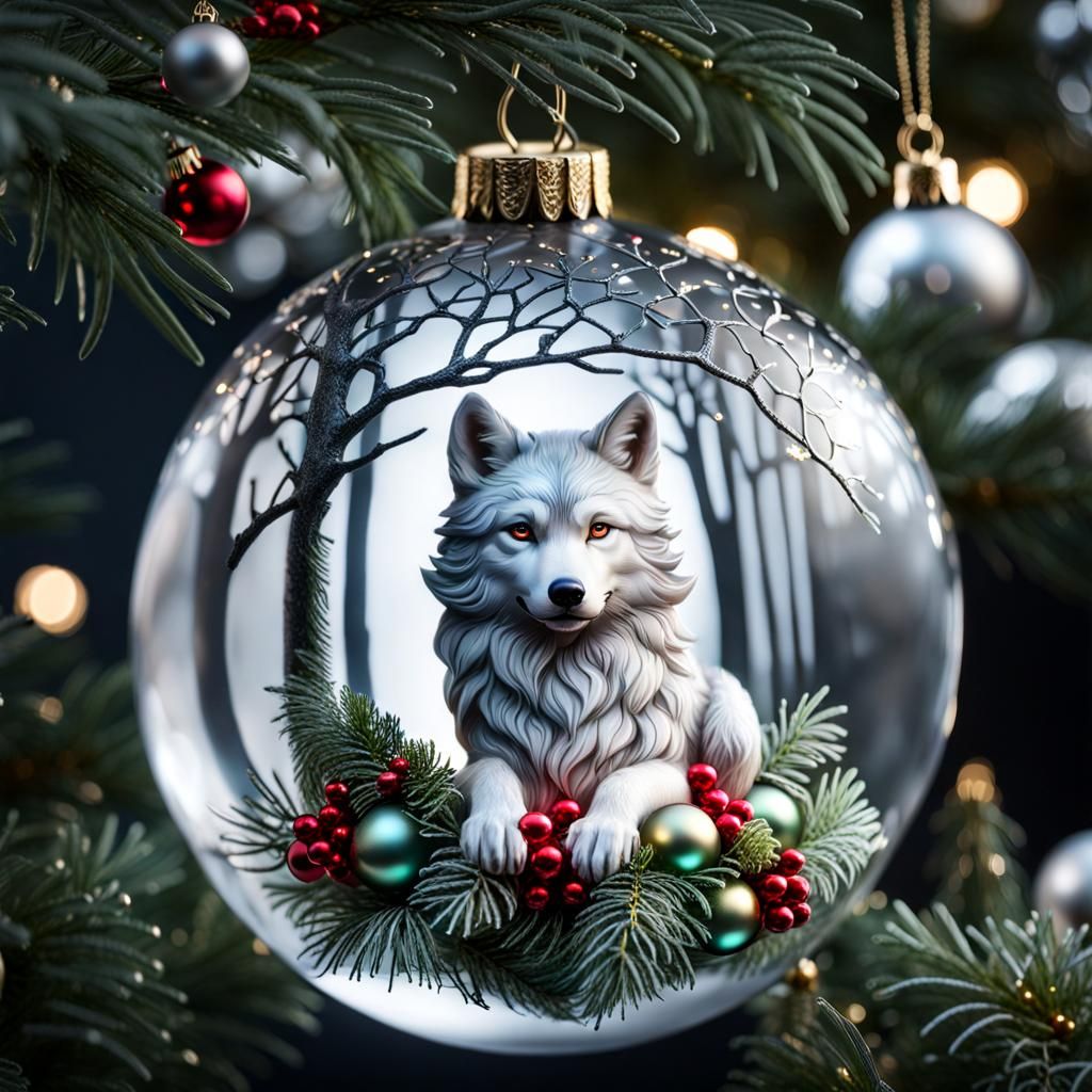 Christmas Wolf Ornament: 3D Winter Scene