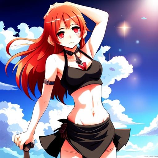 Anime Girl in Black Skirt, Manga Style