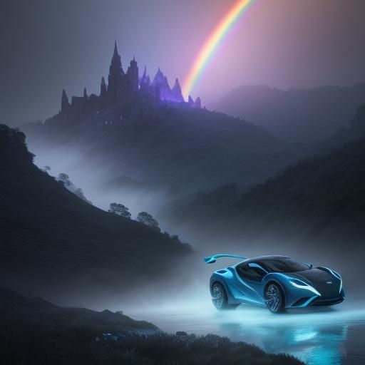 Dreamlike Sigma Car Rainbow in Art Nouveau Style