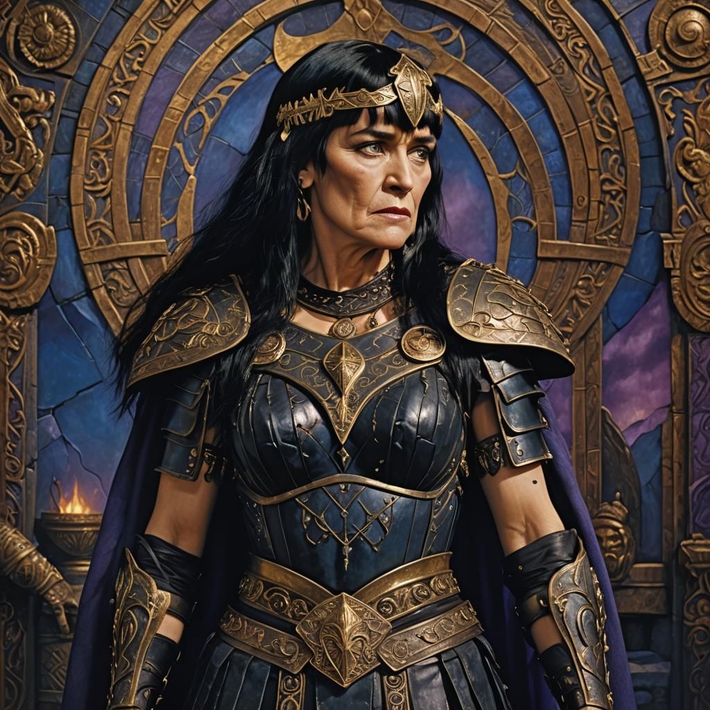 Elderly Xena in Pre-Raphaelite Style