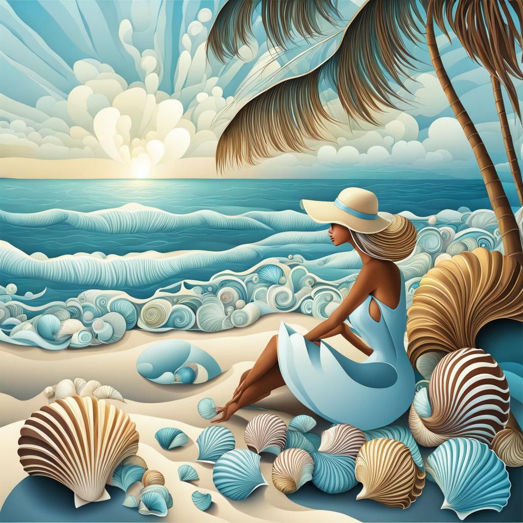 Abstract Seashell Seller with Fractal Design