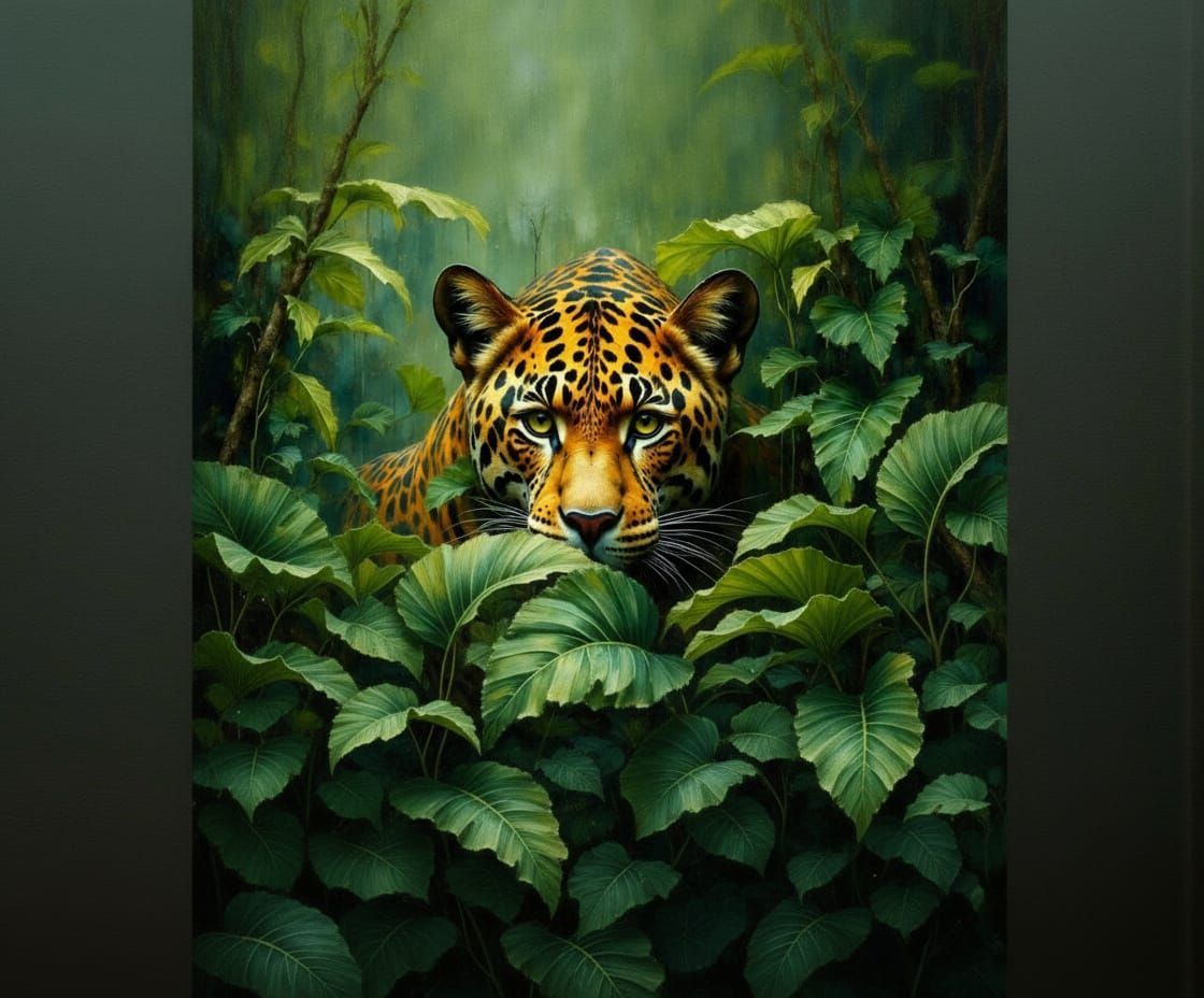 Hidden Jaguar in Thick Amazonian Jungle