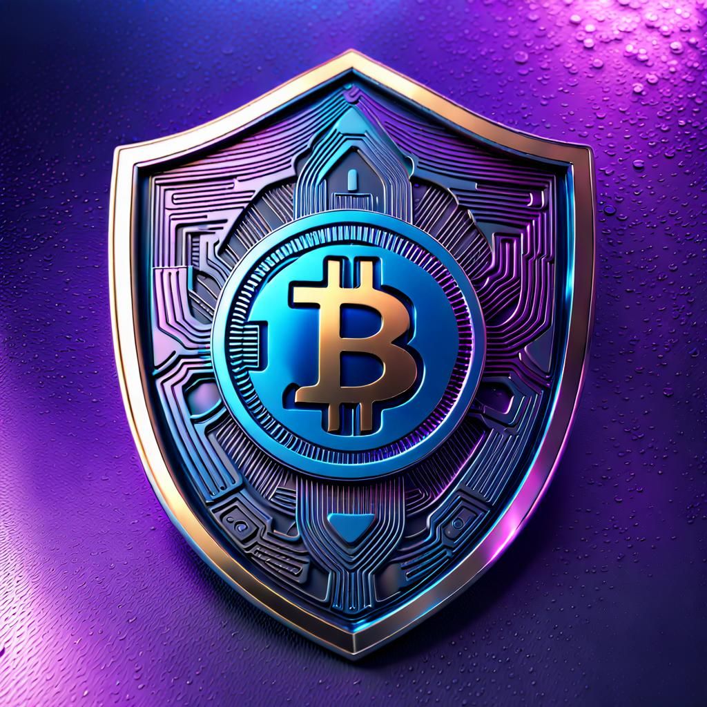 Metallic Shield with Crypto Emblem: 3D Digital Art