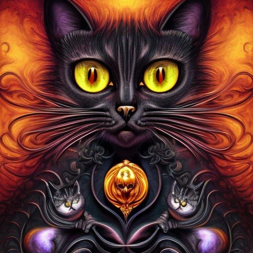 Surreal Black Cat in Halloween Style