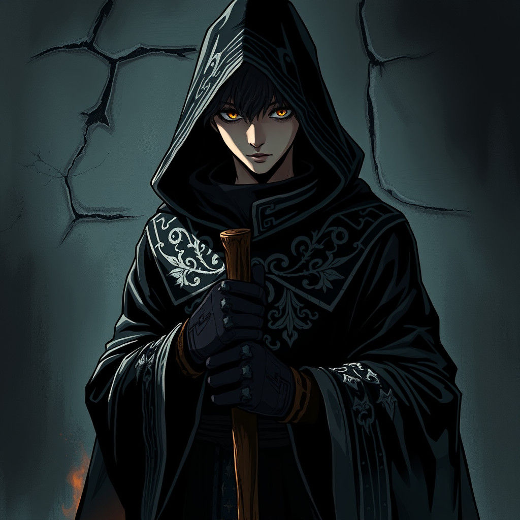 Mysterious Figure in Dark Robes, Manga Style