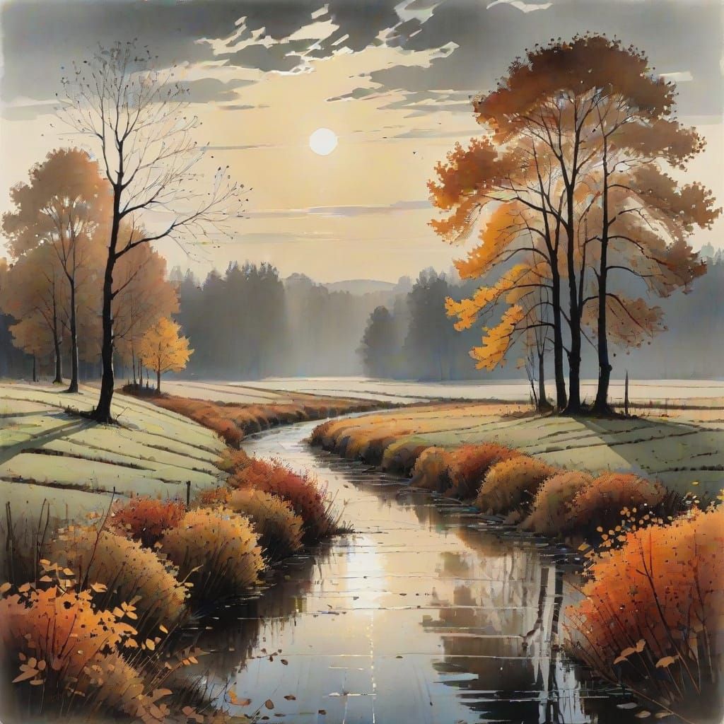 Autumn Landscape in Warm Evening Light