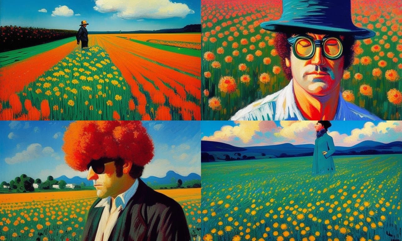 Surreal Flower Field at Sunrise in Impressionist Style