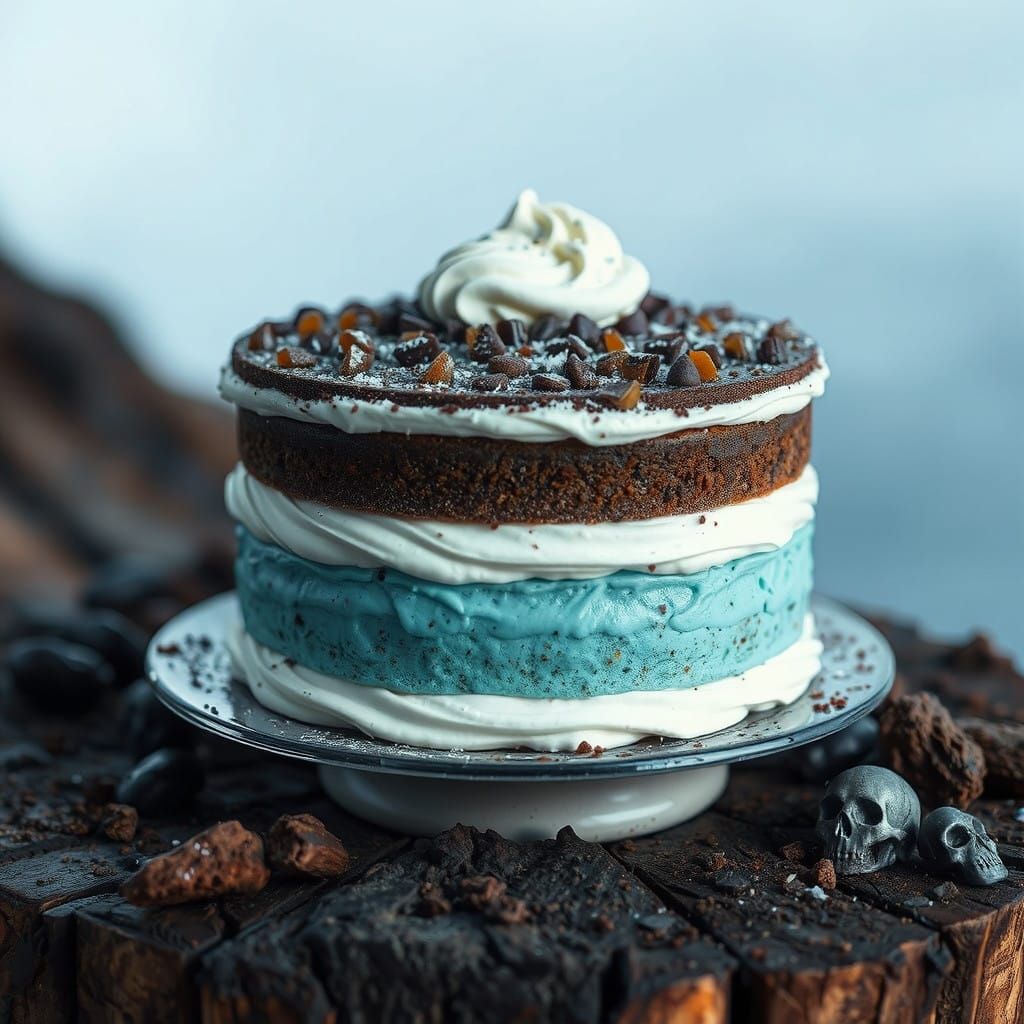 A galaxy mix layered cake with baby blue cream