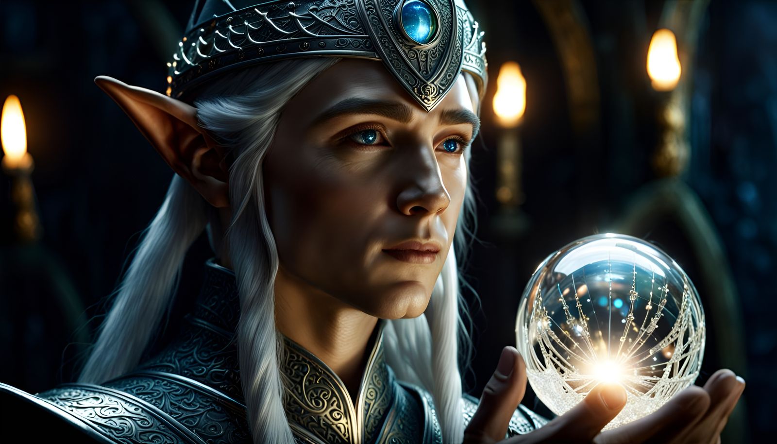 Elven Lord Gazing into Sparkling Orb