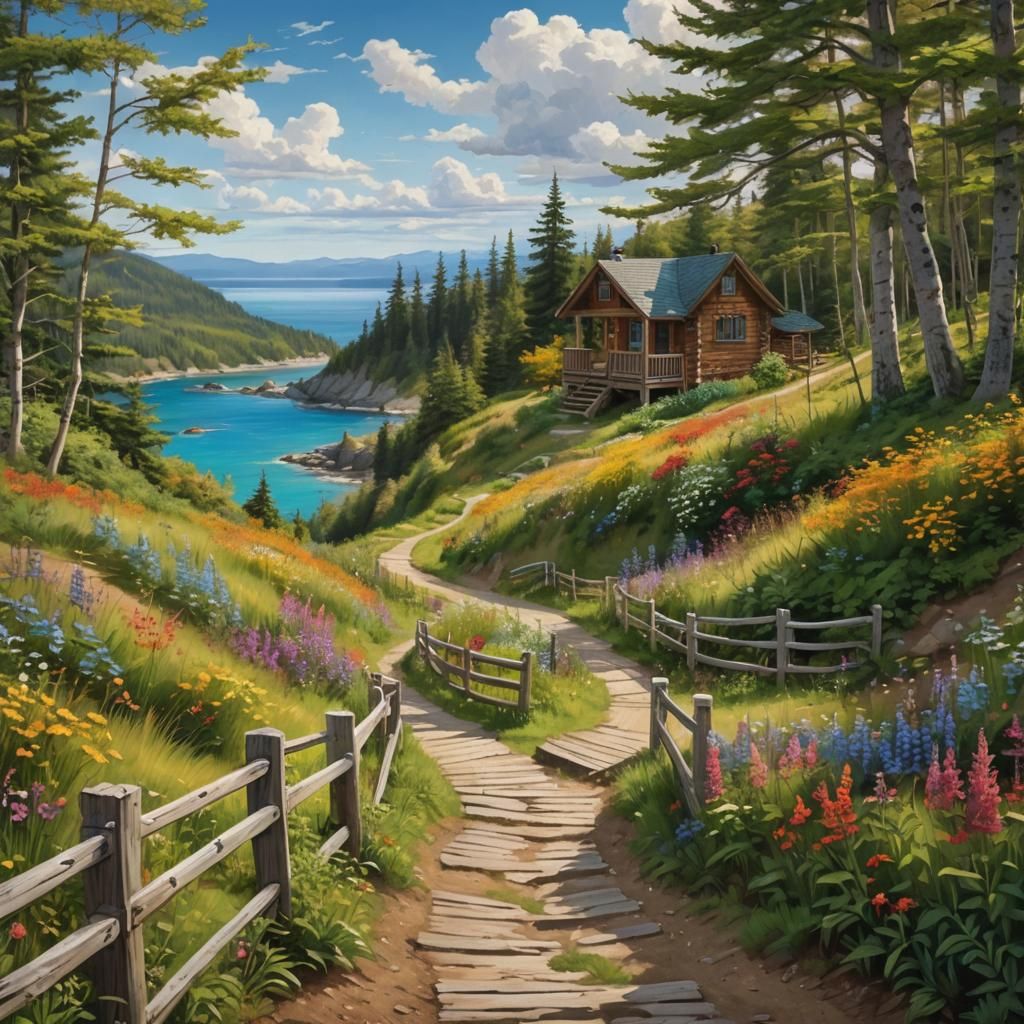 Picturesque Autumn Park with Rustic Cabin, Cinematic