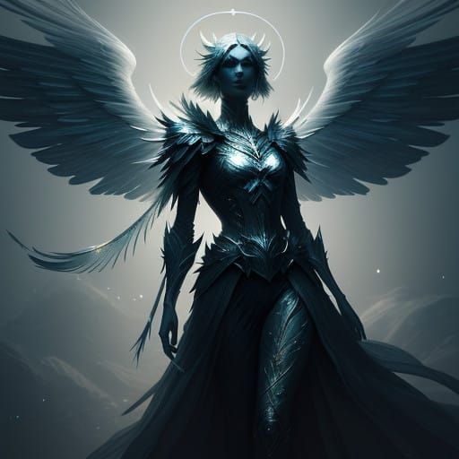 Ethereal Angel Unveiled: Iridescent Wings and Glowing Glyphs