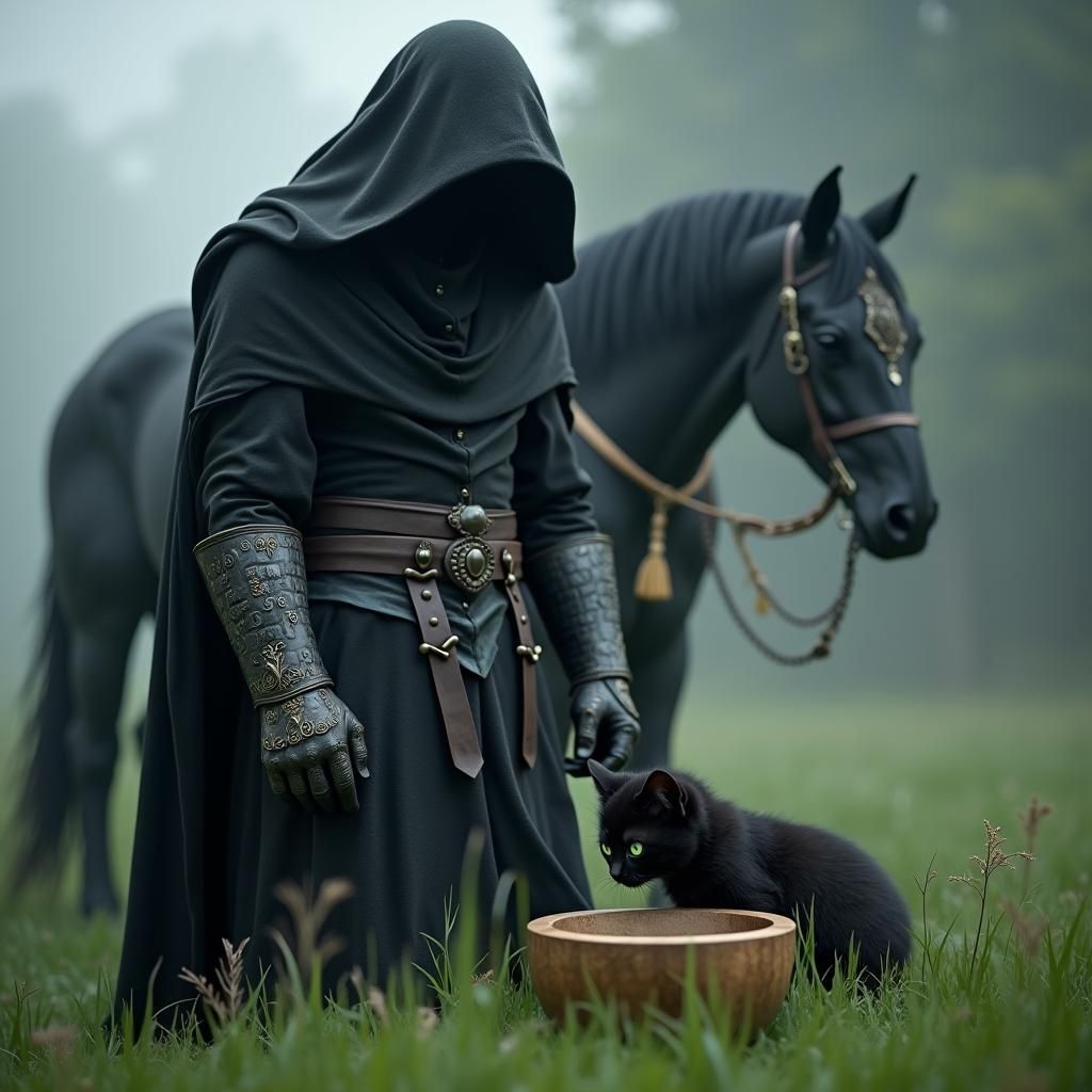 Nazgul taking time to feed his cat