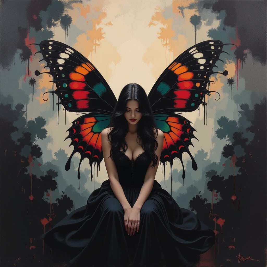 Surreal Nightmare Fairy in Dark Oil Painting Style